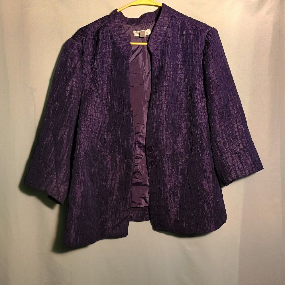 Vintage Purple Textured Blazer Jacket – Crinkle Satin Look – Size 2XL